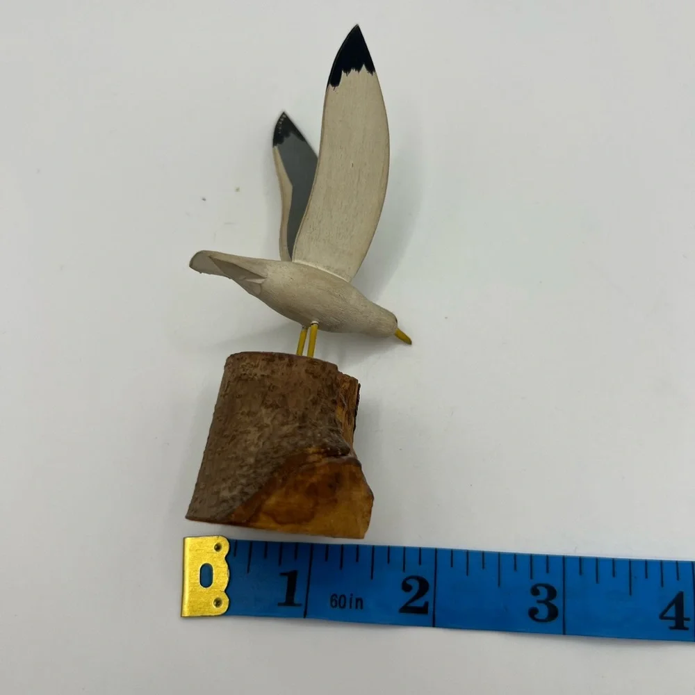 Handmade Vintage Seagull Bird In Flight Wooden Carved Figurine Collectible Uniqu
